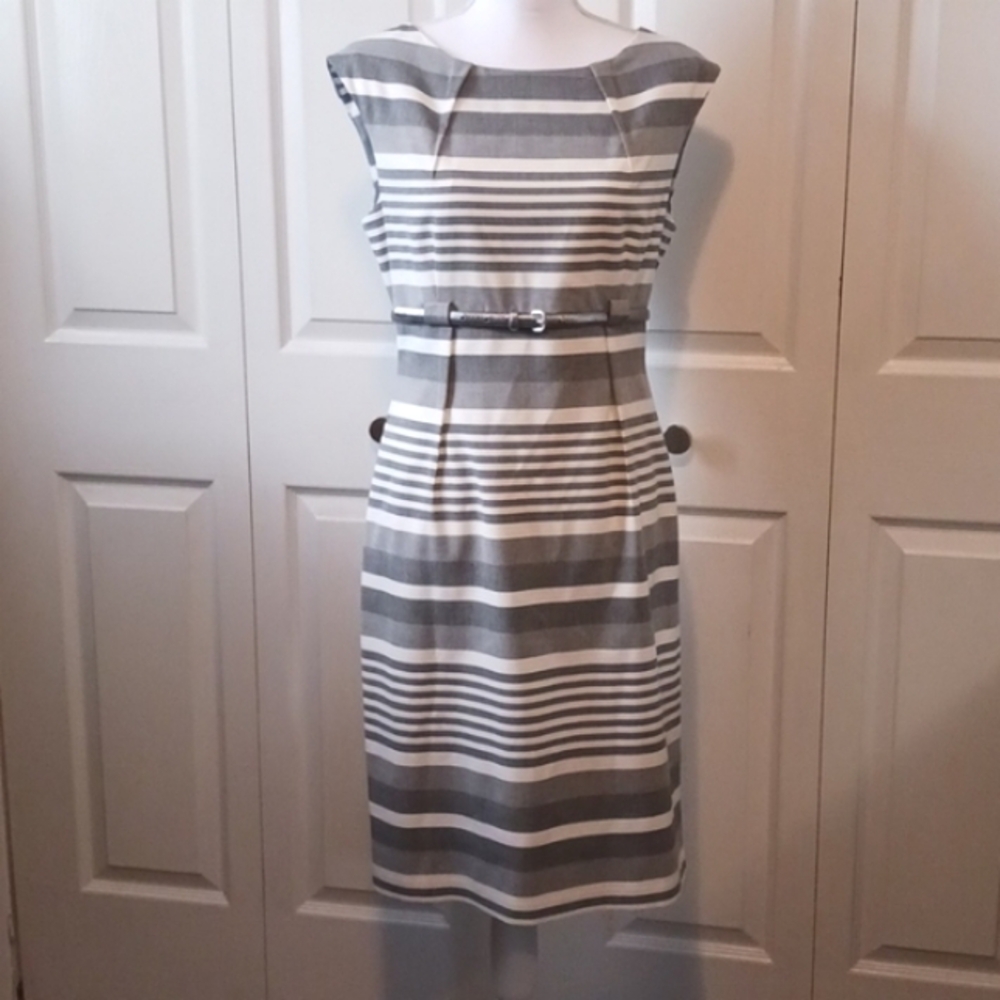 Calvin Klein Gray and White Striped Dress
